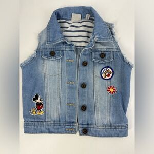 JUNKFOOD Kid’s Disney Patch Cutoff Denim Vest Sz S (6-7)